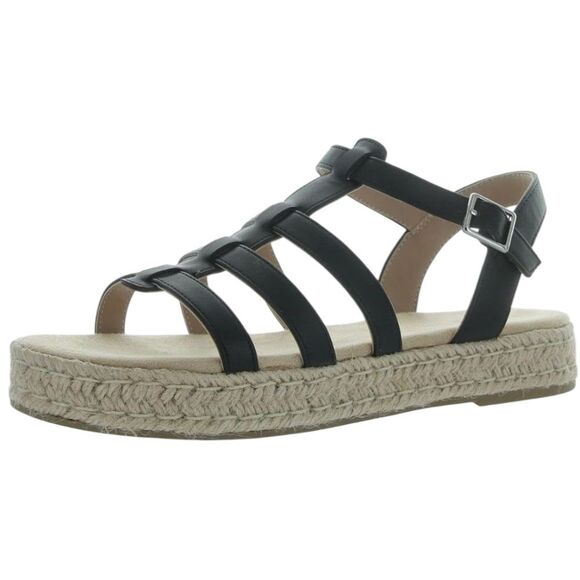 NEW Sun & Stone Rykerr Sandals Faux Leather Black Fisherman Espadrille 9.5 - Picture 1 of 8